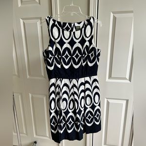 Taylor Navy and White Fit and Flare Dress